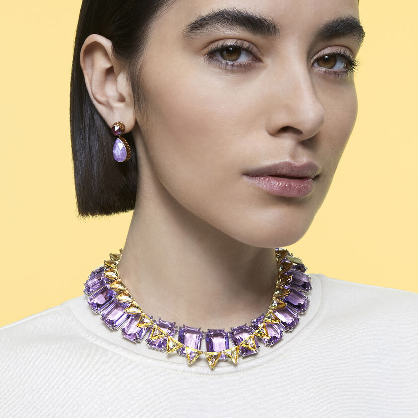 Orbita earrings, Asymmetrical, Drop cut crystals, Multicolored, Gold-tone plated